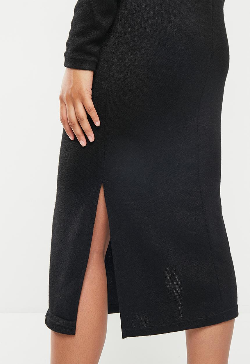 Me&B - Poloneck maxi rib knit dress - black