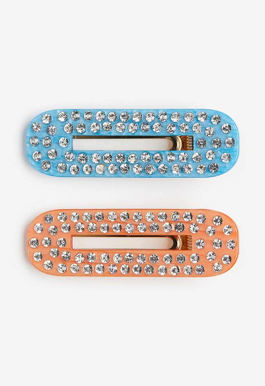 H&M - 2 Pack rhinestone-embellished hair clips - blue & orange