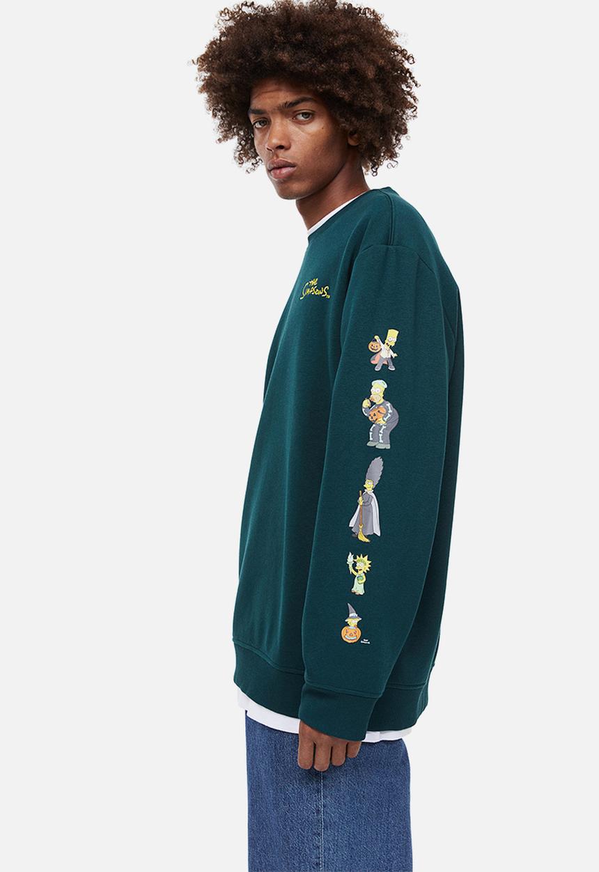 H&M - Regular fit printed sweatshirt - dark green/the simpsons