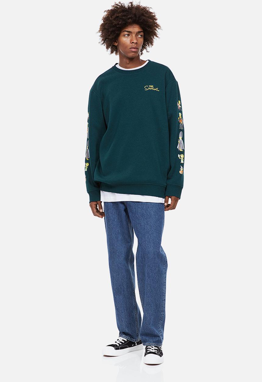 H&M - Regular fit printed sweatshirt - dark green/the simpsons