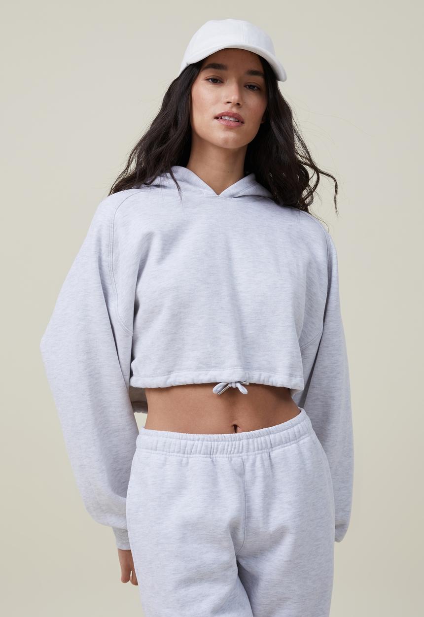 Cotton On - Plush cropped hoodie - cloudy grey marle