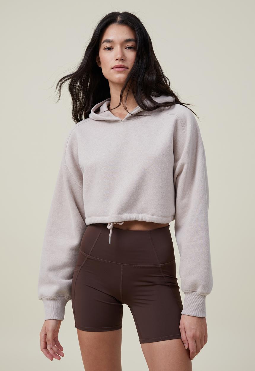 Cotton On -  Plush cropped hoodie - sesame marle