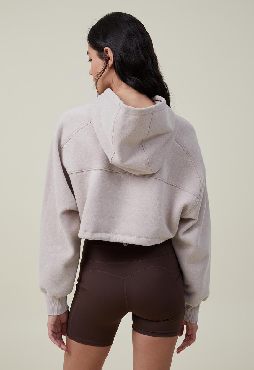 Cotton On -  Plush cropped hoodie - sesame marle