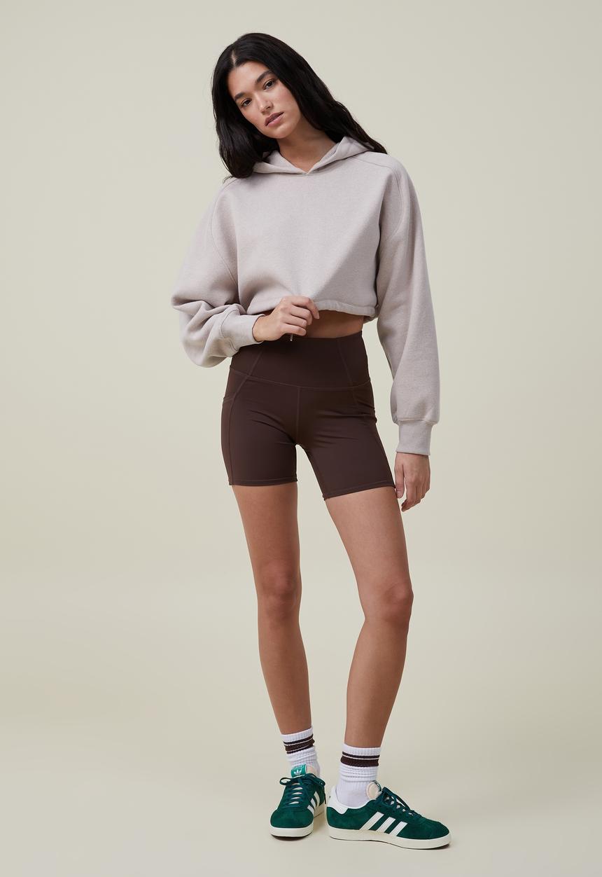 Cotton On -  Plush cropped hoodie - sesame marle