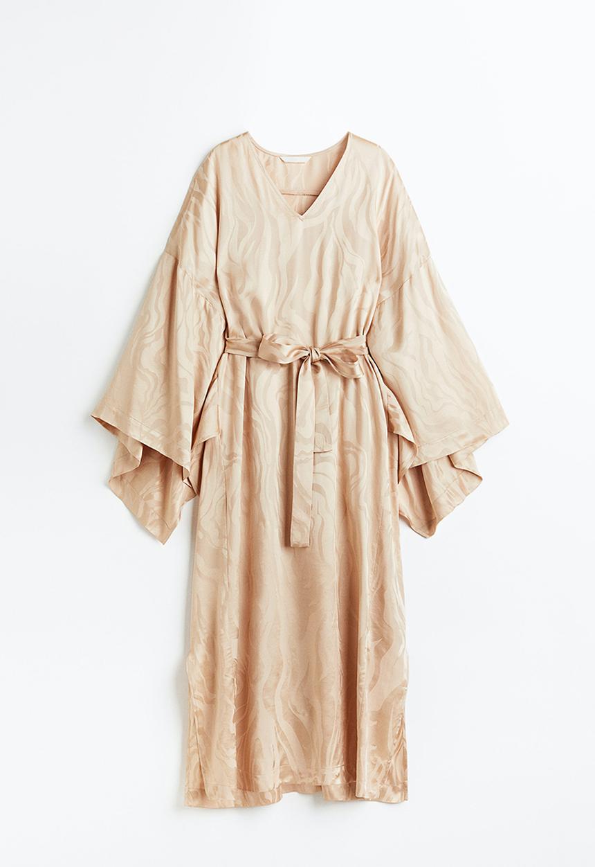 H&M - Oversized kaftan dress - beige/patterned