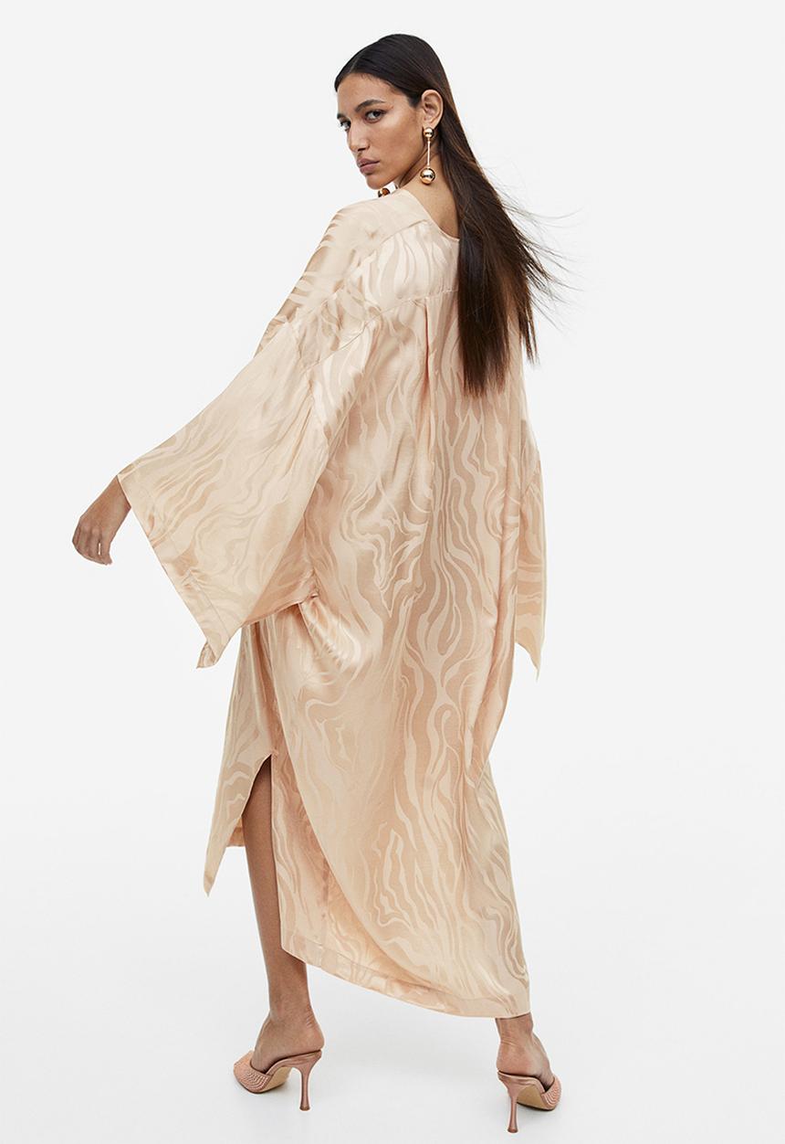 H&M - Oversized kaftan dress - beige/patterned