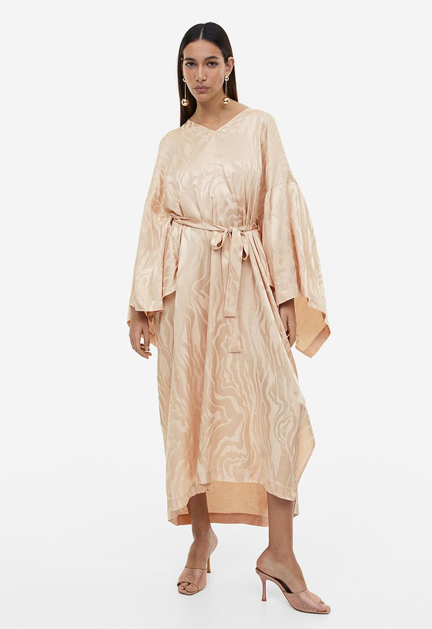 H&M - Oversized kaftan dress - beige/patterned