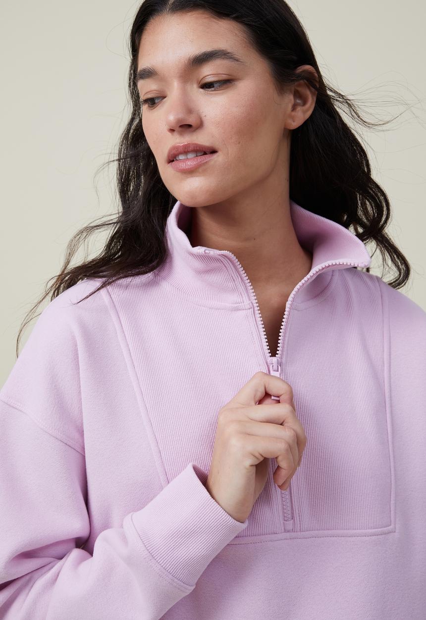 Cotton On - Plush rib half zip - pink lavender