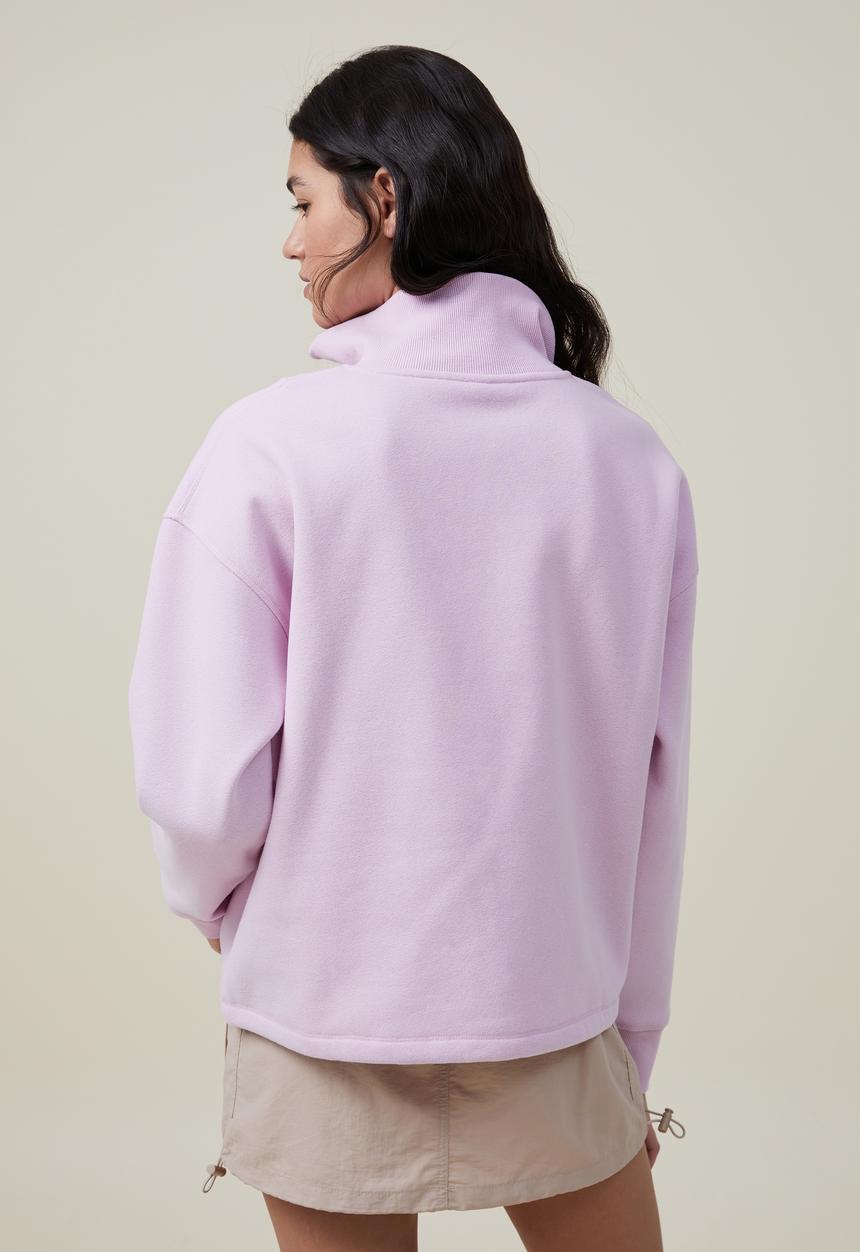 Cotton On - Plush rib half zip - pink lavender