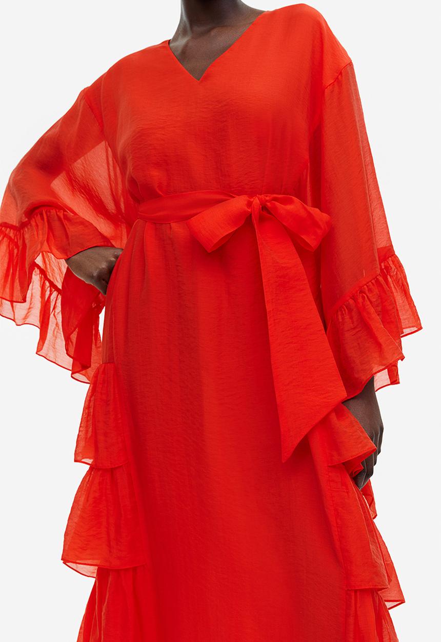 H&M - Flounce-trimmed kaftan dress - red