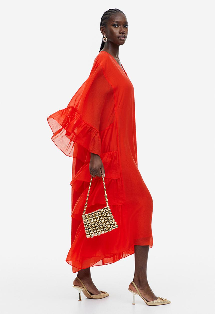 H&M - Flounce-trimmed kaftan dress - red