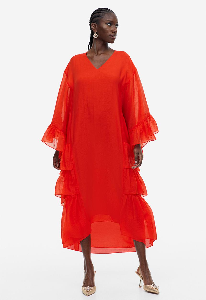 H&M - Flounce-trimmed kaftan dress - red