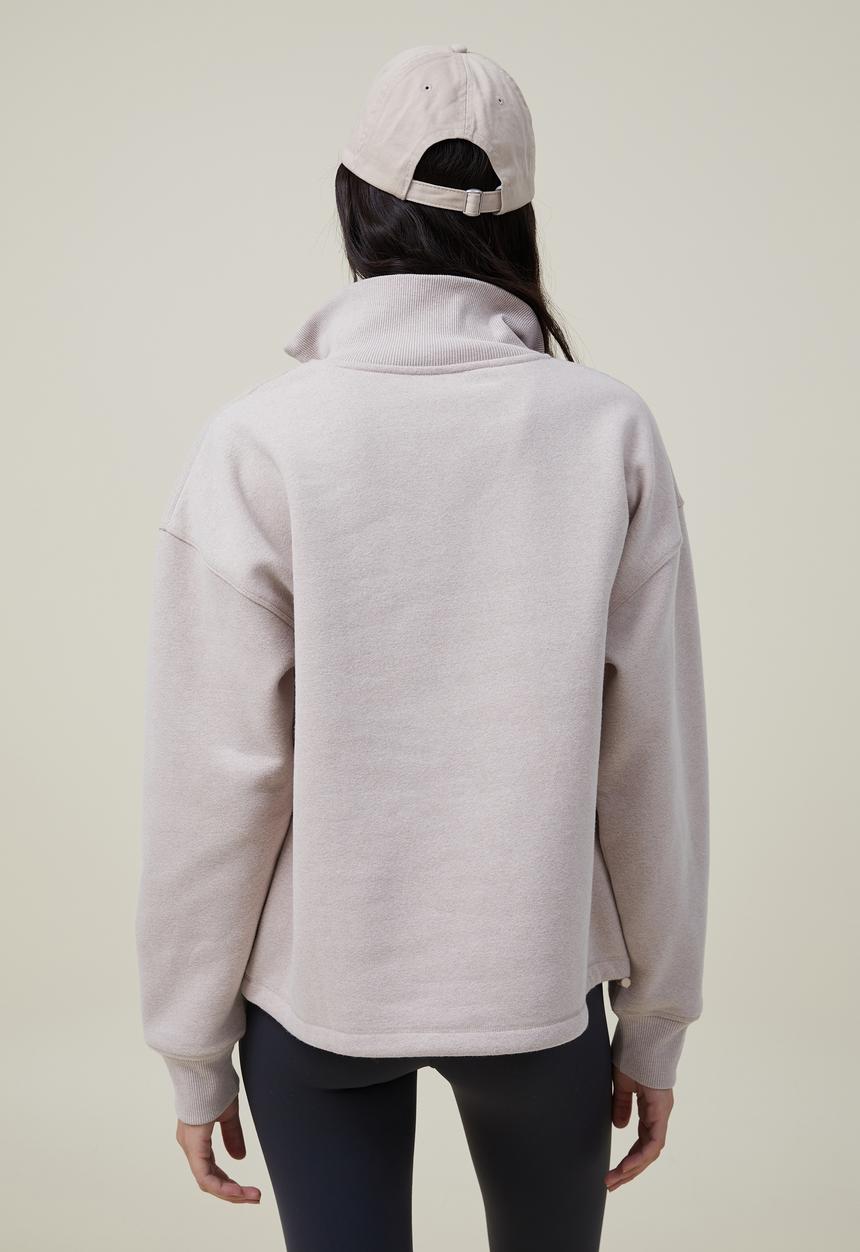 Cotton On - Plush rib half zip - sesame marle