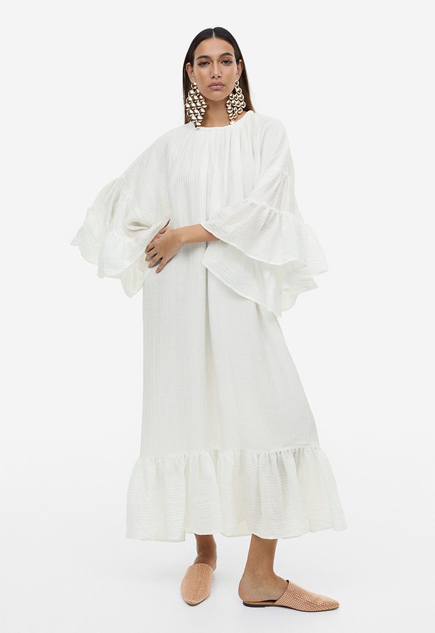 H&M - Flounced kaftan dress - white
