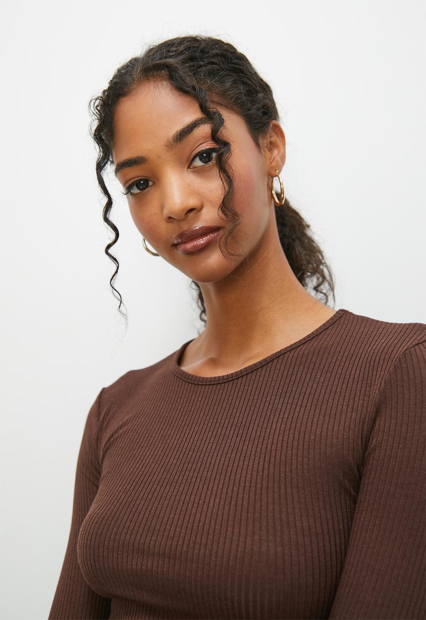 Blake - Side tie ruched top - brown
