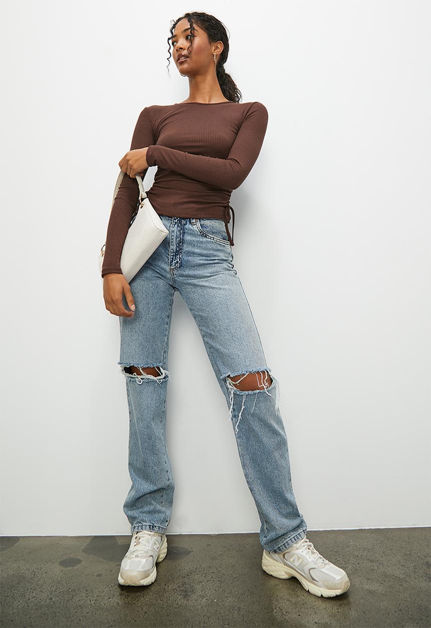 Blake - Side tie ruched top - brown