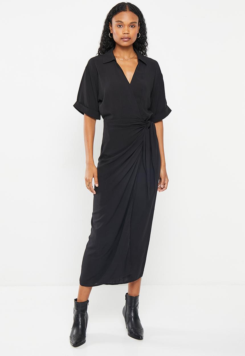 Me&B - Relaxed wrap shirt dress - black