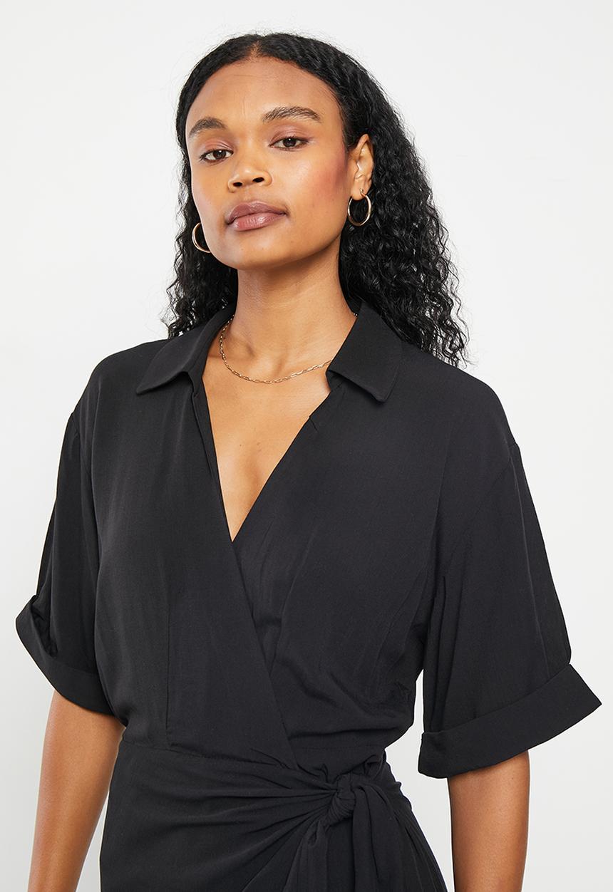 Me&B - Relaxed wrap shirt dress - black