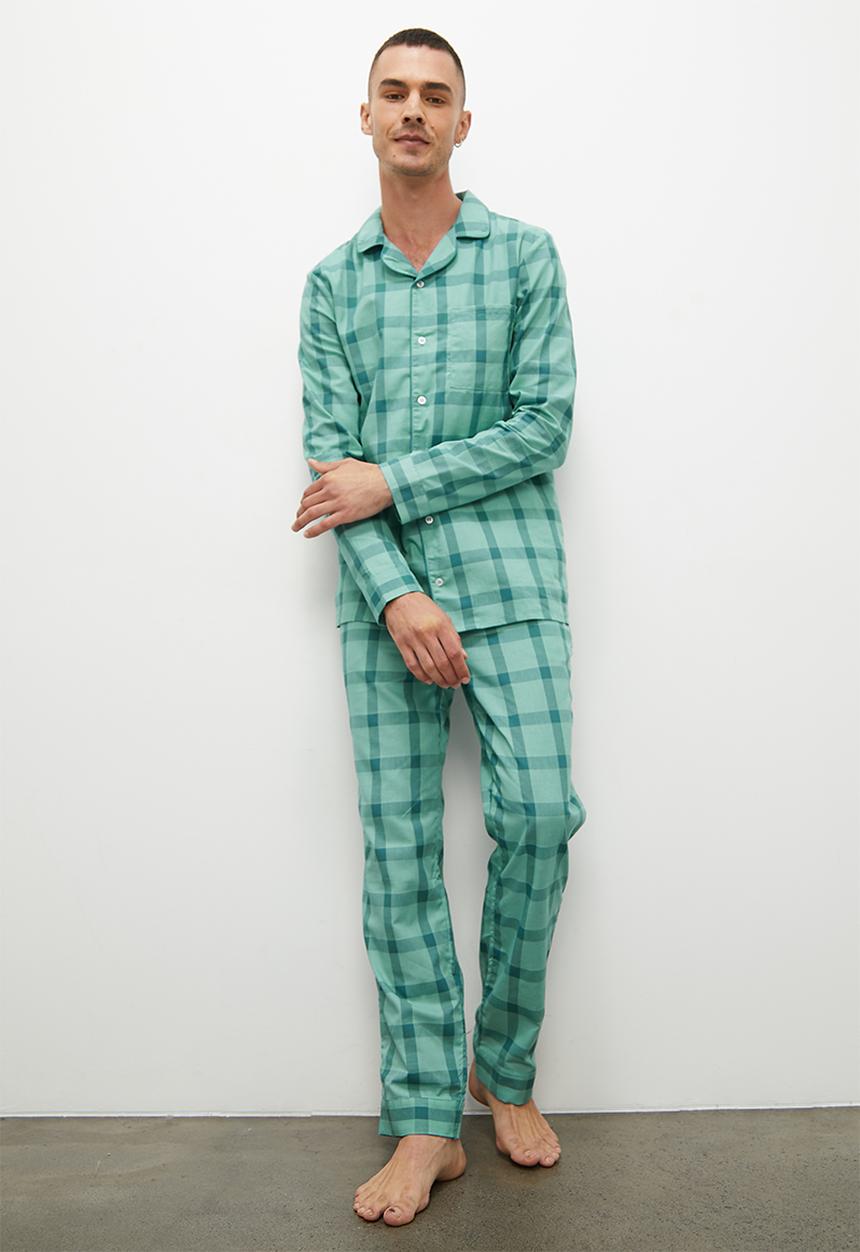 Superbalist - Woven cotton pyjama set - aqua check