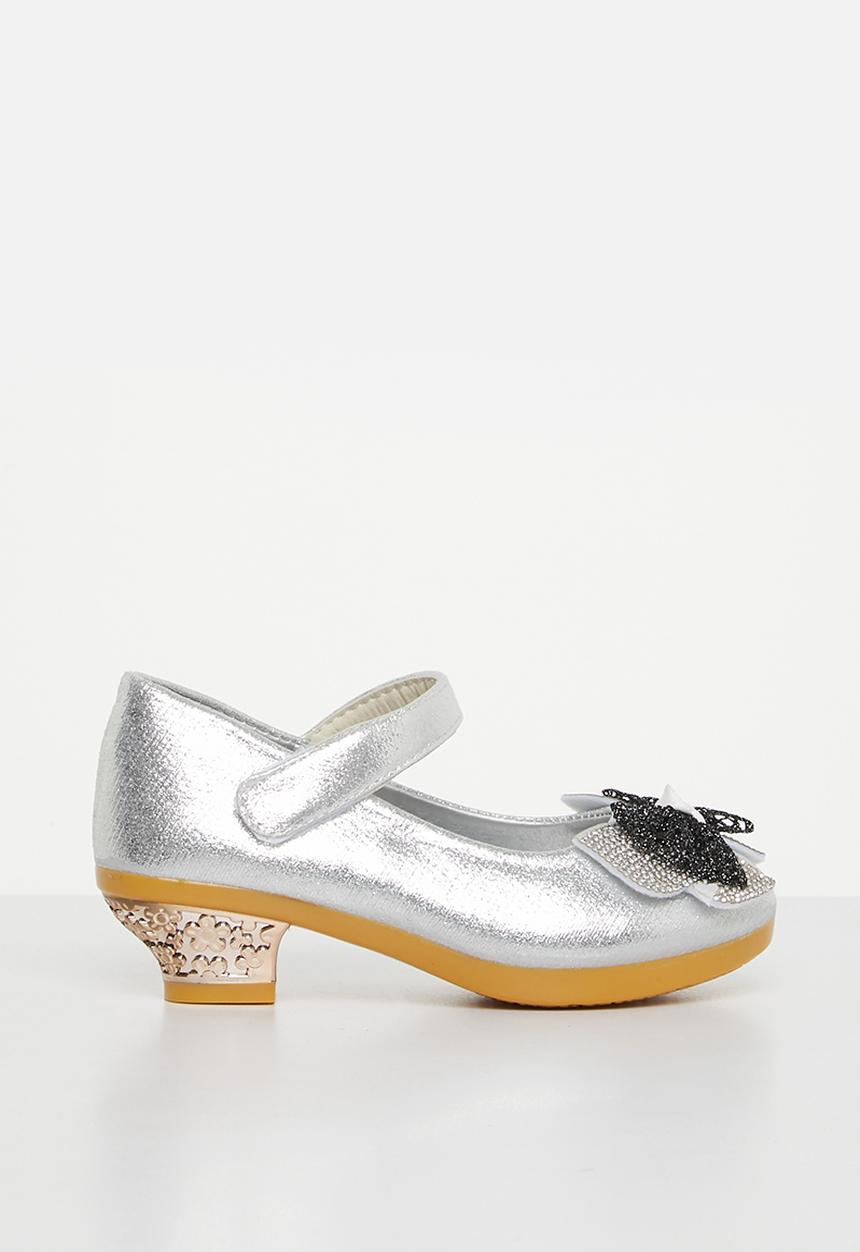 Pop Candy - Girls kitten heel with bow - silver