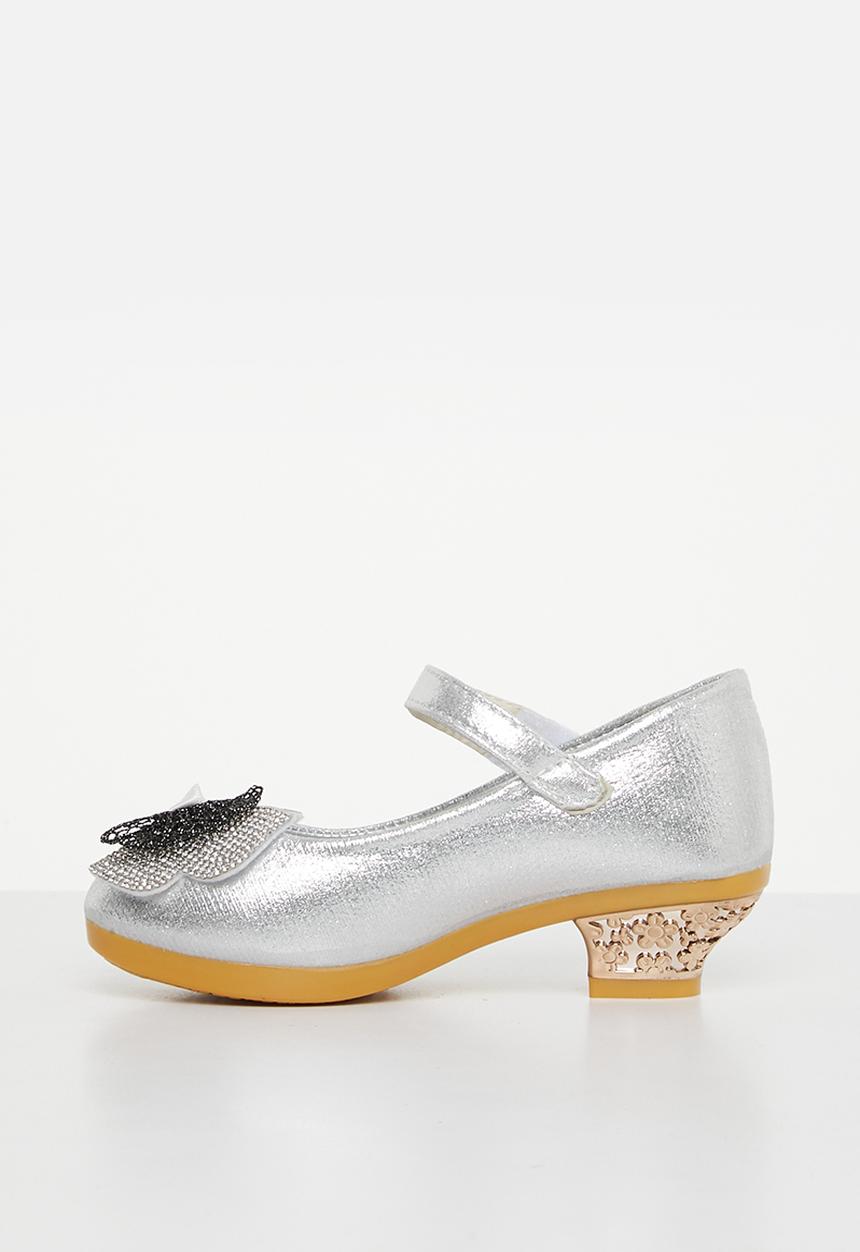 Pop Candy - Girls kitten heel with bow - silver