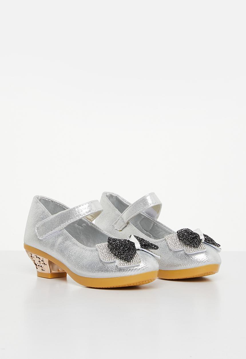 Pop Candy - Girls kitten heel with bow - silver