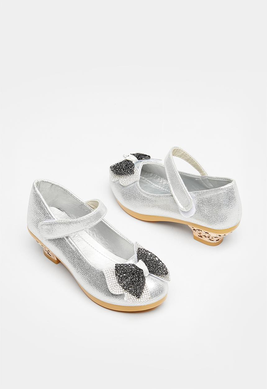 Pop Candy - Girls kitten heel with bow - silver