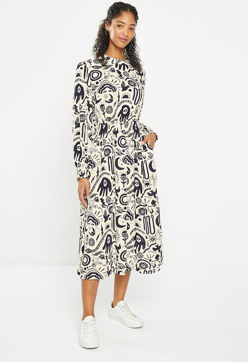 Superdry. - Vintage long sleeve midi dress - nomad print