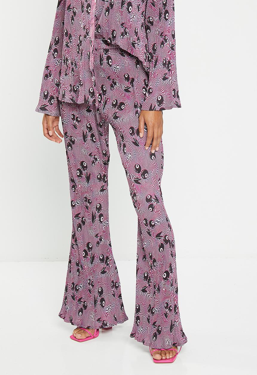 Daisy Street - Printed plisse trousers - cherry print