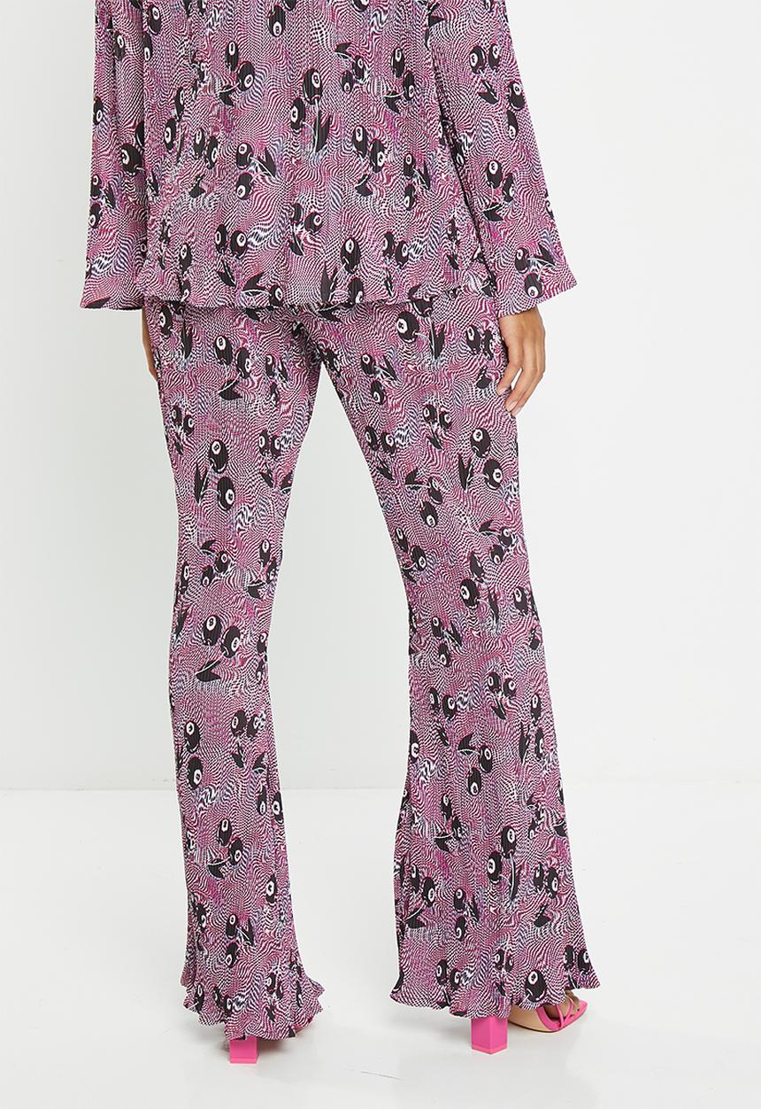 Daisy Street - Printed plisse trousers - cherry print