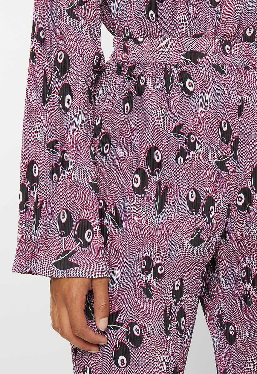 Daisy Street - Printed plisse trousers - cherry print