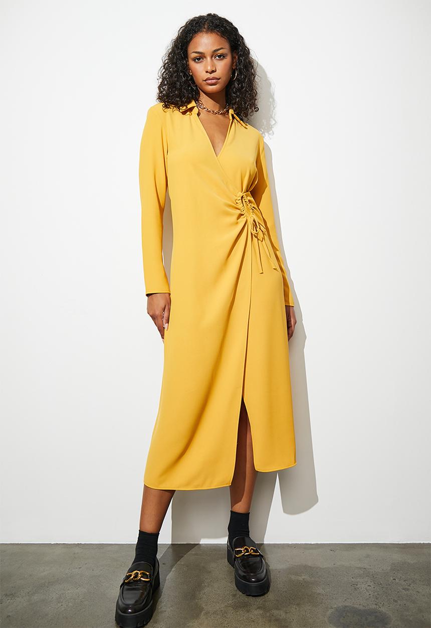 Superbalist - Wrap dress with drawstring detail - ochre