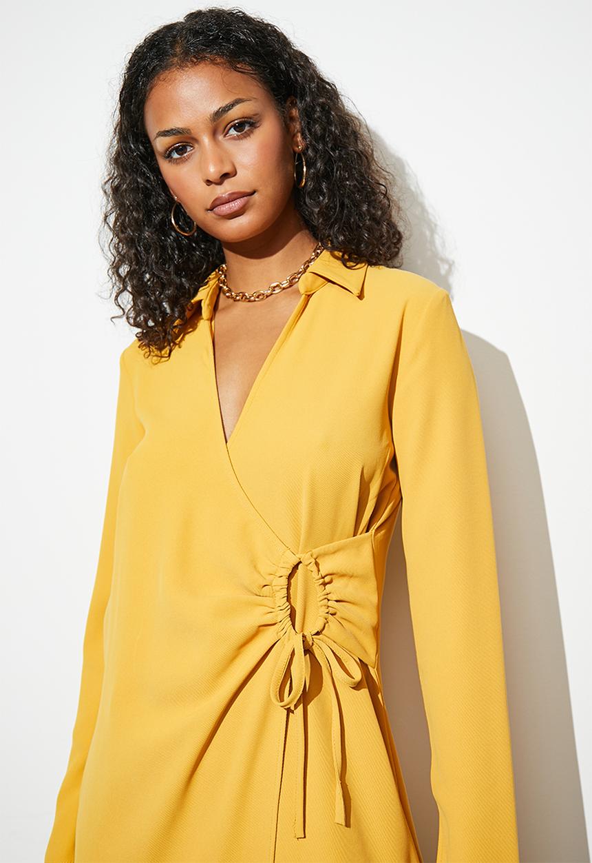 Superbalist - Wrap dress with drawstring detail - ochre