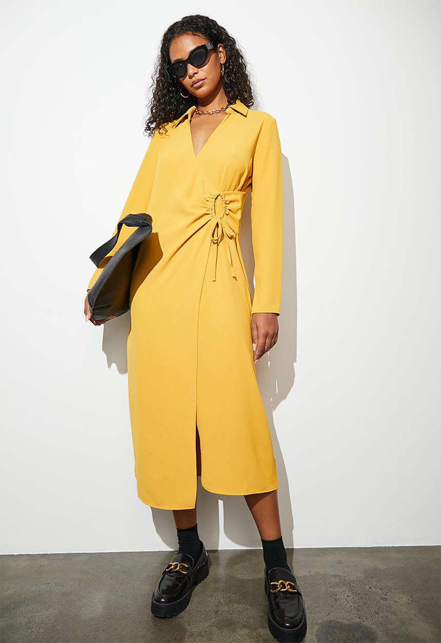 Superbalist - Wrap dress with drawstring detail - ochre