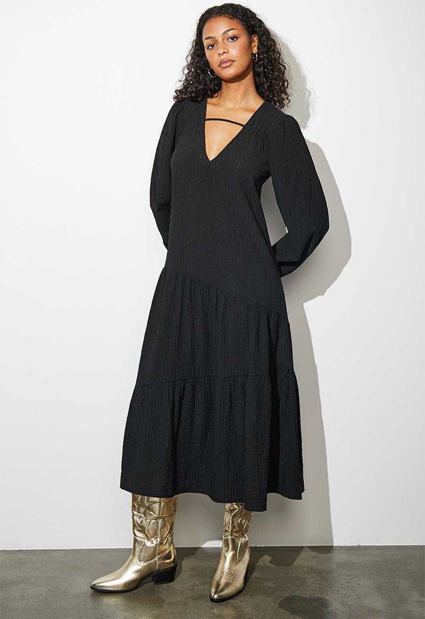 Superbalist - Drop waist balloon sleeve midi dress - black