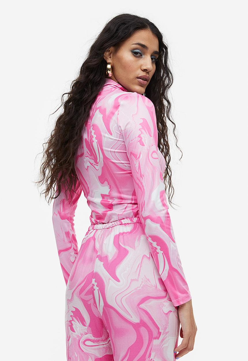 H&M - Long-sleeved jersey top - light pink/tie-dye