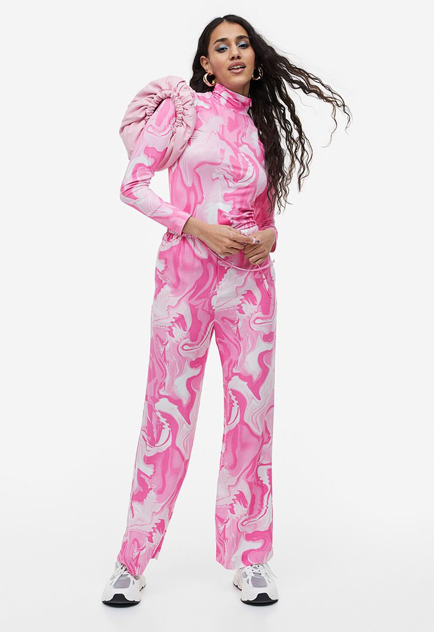 H&M - Long-sleeved jersey top - light pink/tie-dye