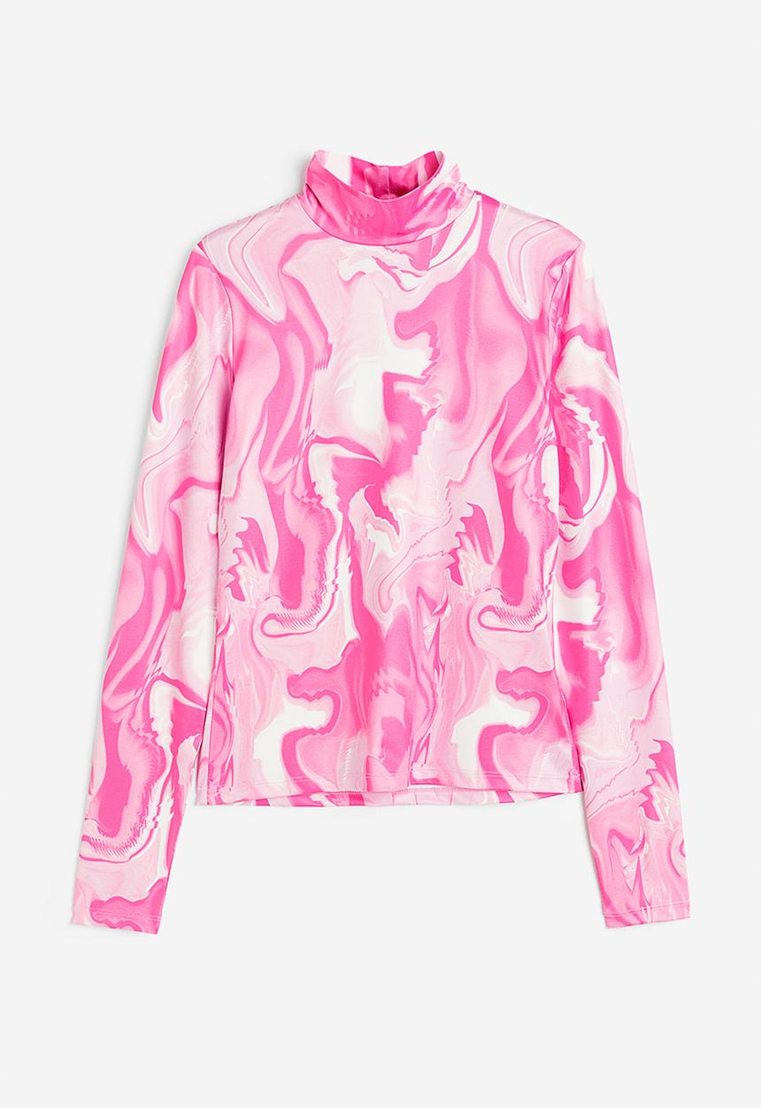 H&M - Long-sleeved jersey top - light pink/tie-dye