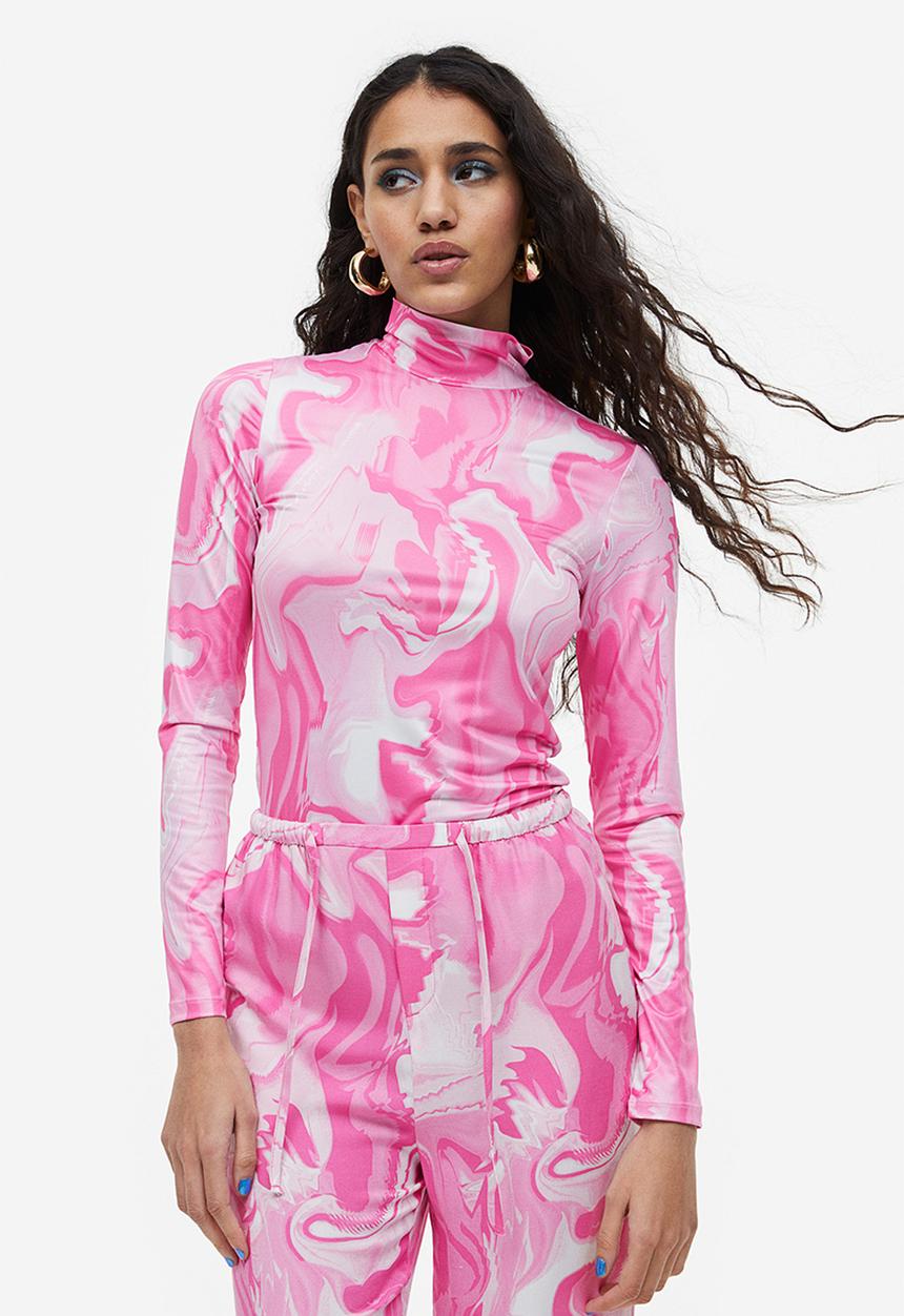 H&M - Long-sleeved jersey top - light pink/tie-dye