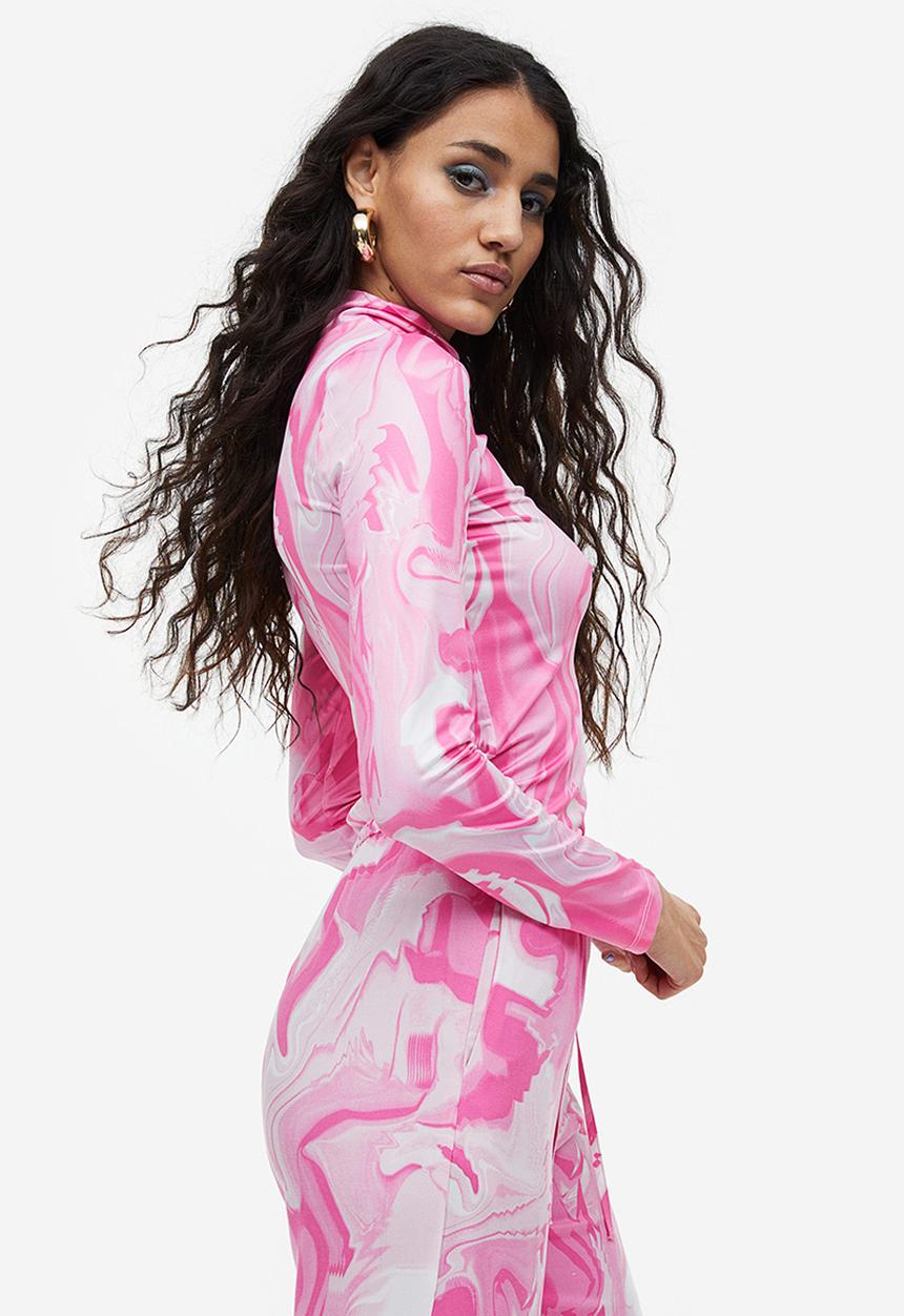 H&M - Long-sleeved jersey top - light pink/tie-dye
