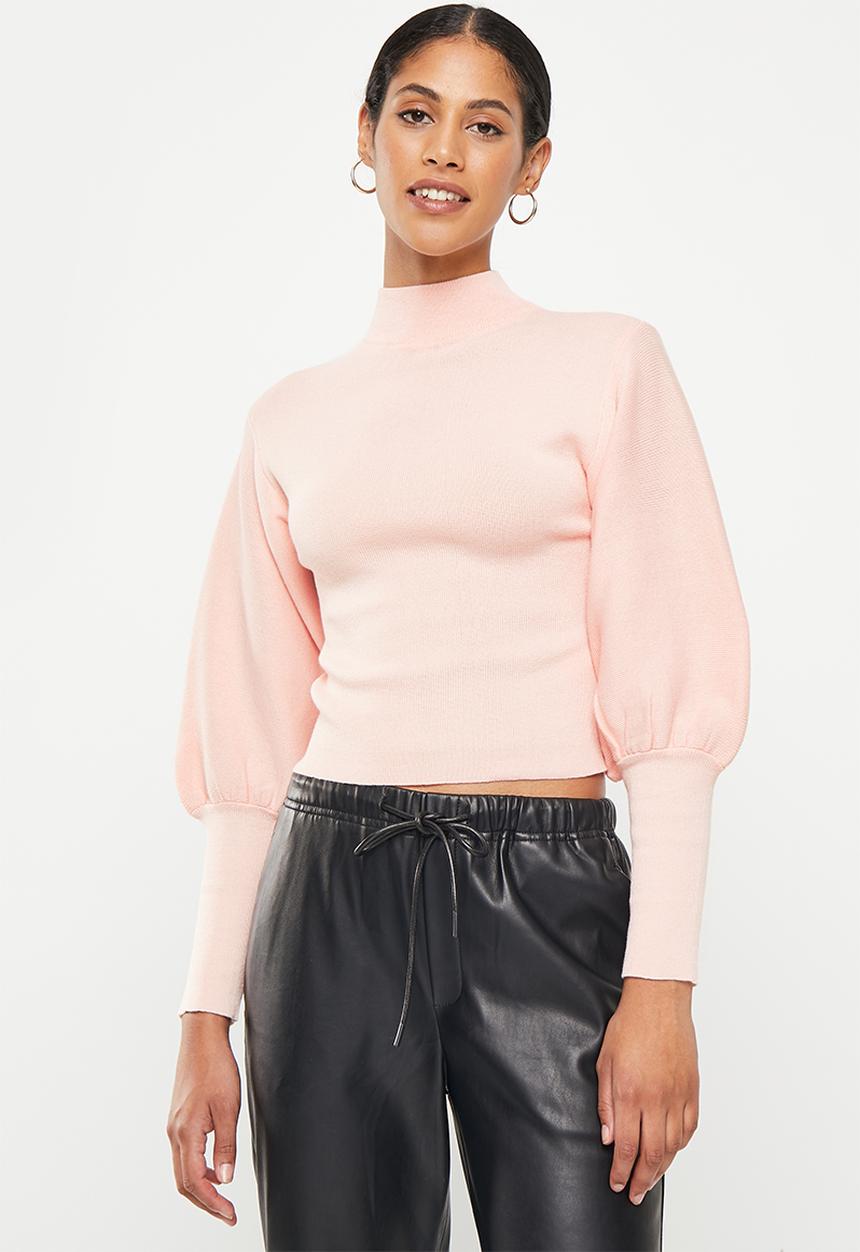 dailyfriday - Blouson sleeve high neck top - light pink