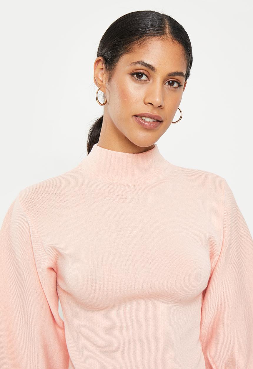 dailyfriday - Blouson sleeve high neck top - light pink