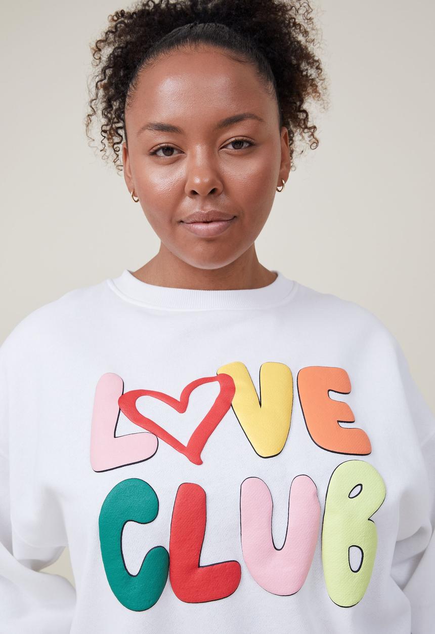 Cotton On - Curve classic graphic sweatshirt - love club/off white