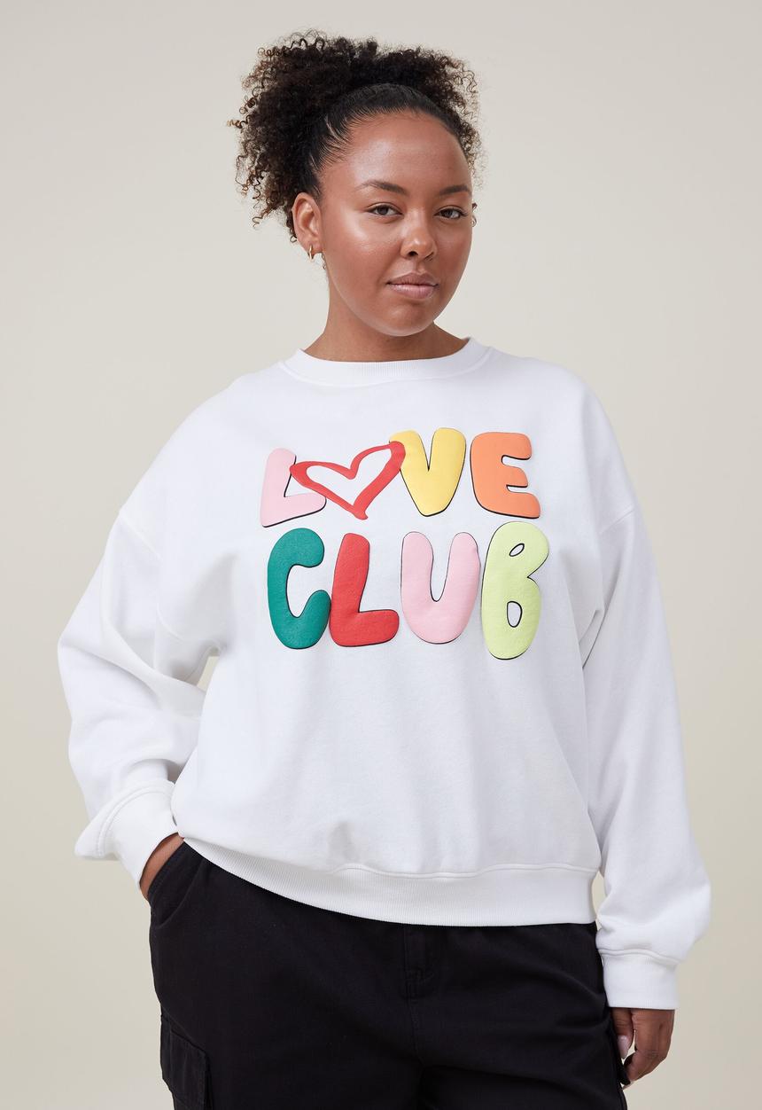 Cotton On - Curve classic graphic sweatshirt - love club/off white