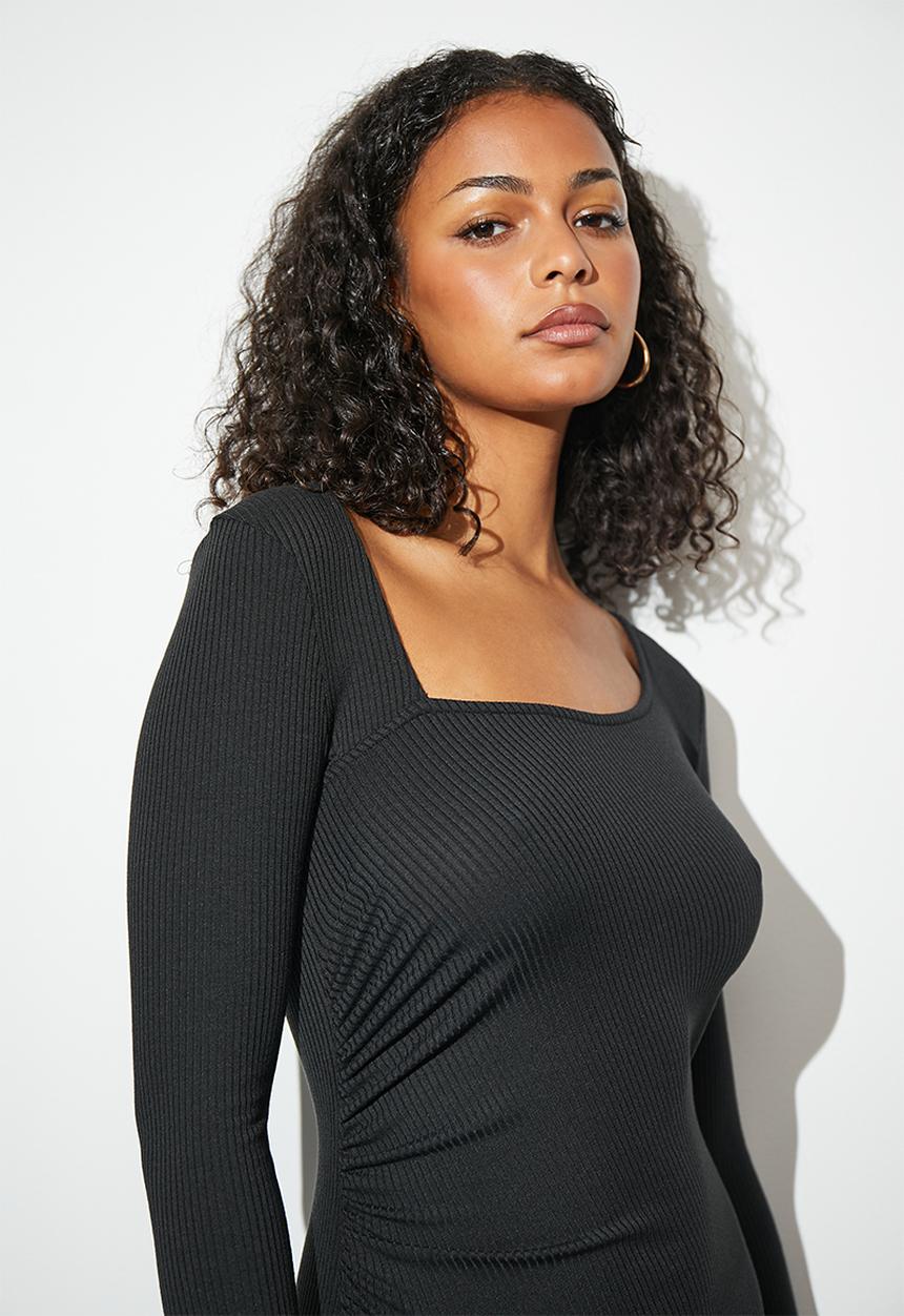 Superbalist - Cut away neckline knit column dress - black