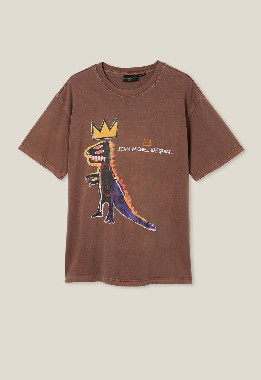 Cotton On - Basquiat loose fit t-shirt - lcn bsq woodchip & dinosaur