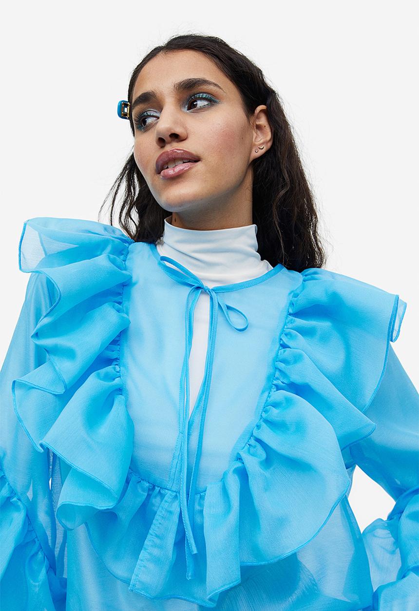 H&M - Flounced organza blouse - sky blue
