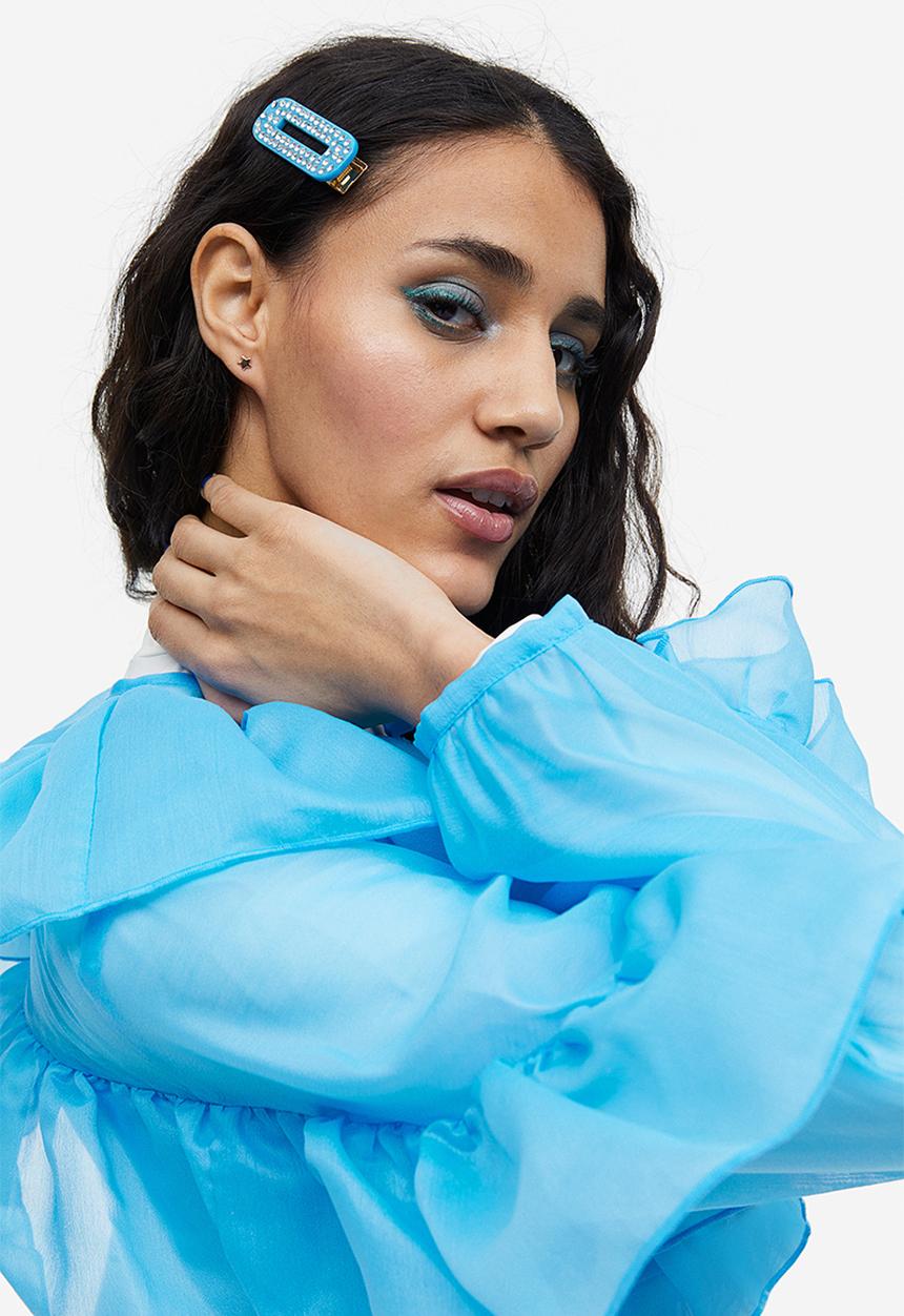 H&M - Flounced organza blouse - sky blue
