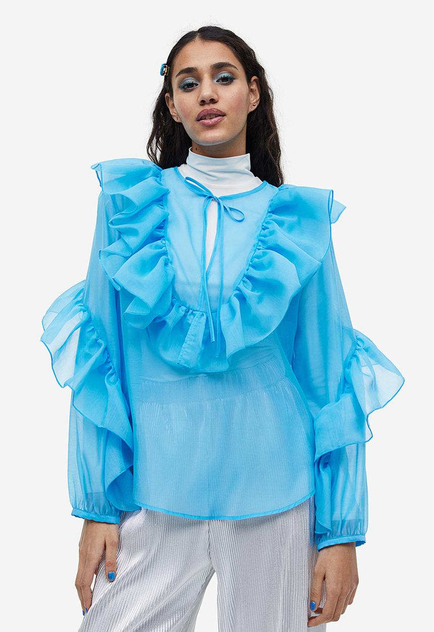 H&M - Flounced organza blouse - sky blue