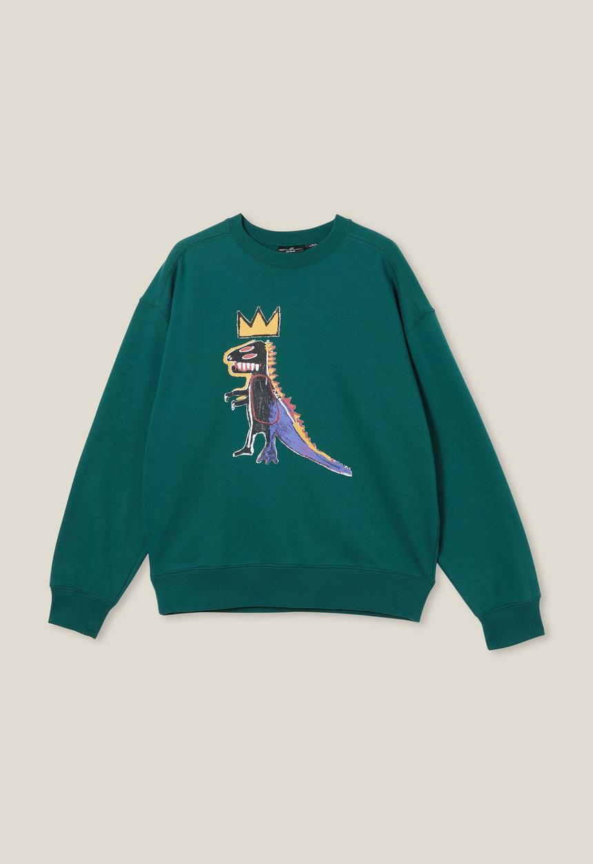 Cotton On - Basquiat oversized crew sweater - lcn bsq evergreen/basquiat - dinosau